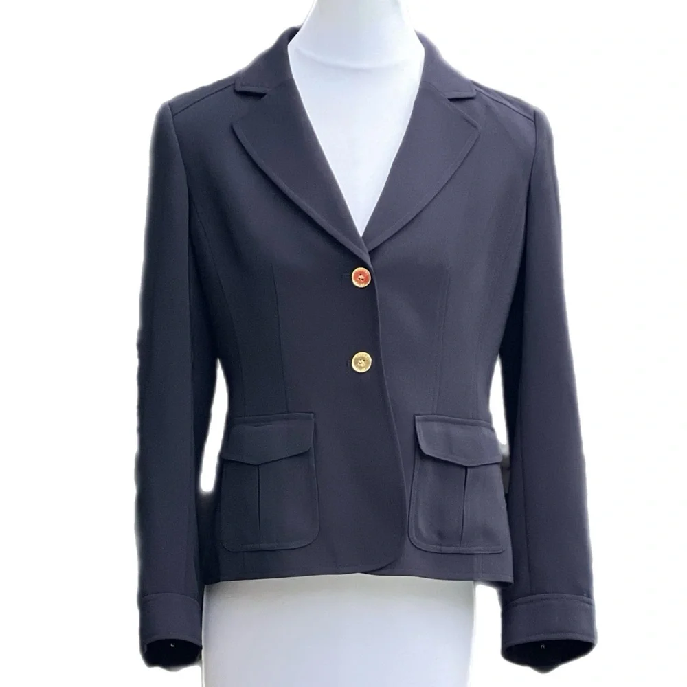 Tahari Arthur S Levine 6P Black Jacket Blazer Gold Excellent Condition
